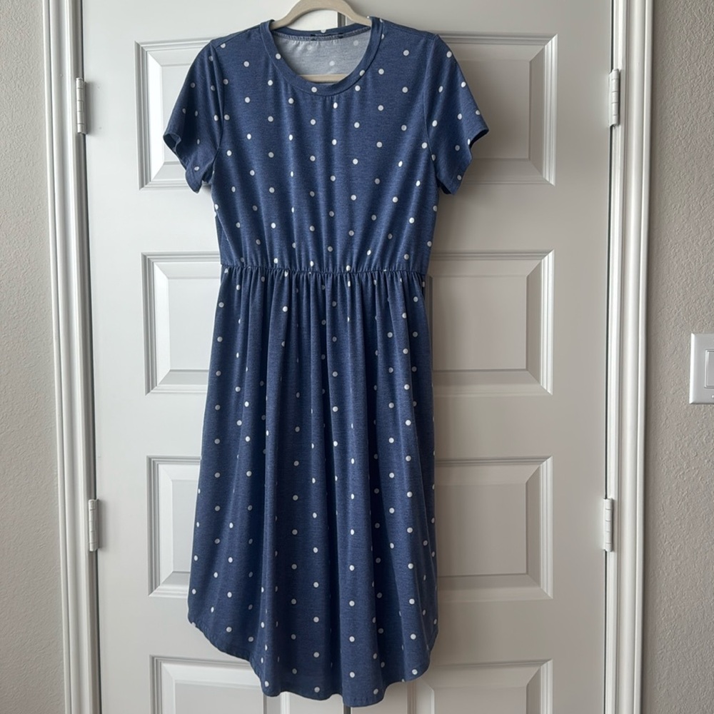 Blue and white polkadot dress